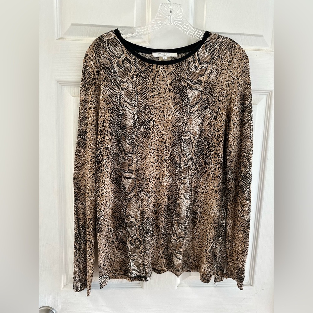 Light weight Gerard Darel  Animal Print Black and Tan Long Sleeve Blouse